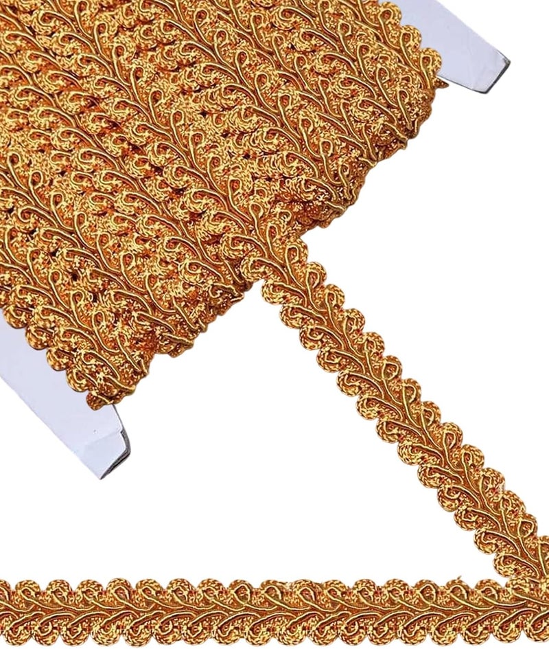 MSCFTFB 14 Yards Gimp Braid Trim,1/2 inch Gift Wrap Ribbon, Woven Fabric Lace Trim for Upholstery Costume Curtain,Lamp,Jewelry,Decorative Embellishment for Sewing Craft (Dark Gold) - Image 1